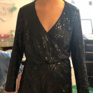 Black Sequin Long Sleeved Romper